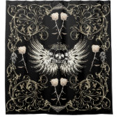 ゴシッビクトリアントロマンススカルウィングス&ホワイトローズ シャワーカーテン (正面)