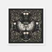 ゴシッビクトリアントロマンススカルウィングス&ホワイトローズ スタンダードカクテルナプキン (正面)