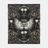 ゴシッビクトリアントロマンススカルウィングス&ホワイトローズ フリースブランケット (正面)