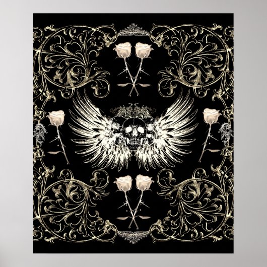 ゴシッビクトリアントロマンススカルウィングス&ホワイトローズ ポスター (正面)