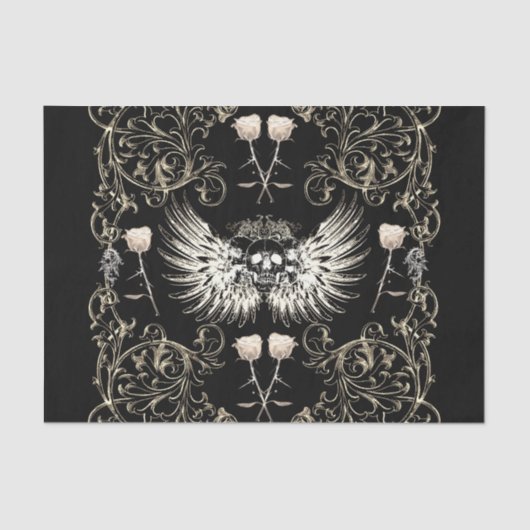 ゴシッビクトリアントロマンススカルウィングス&ホワイトローズ 薄葉紙 (正面)