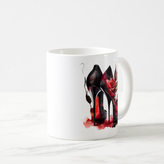 ゴシッファッショニスタク赤の下のバラ付き文字 コーヒーマグカップ (正面右)