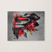 ゴシッファッショニスタク赤の下のバラ付き文字 ジグソーパズル (横)