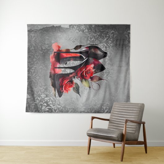 ゴシッファッショニスタク赤の下のバラ付き文字 タペストリー (インサイチュ(横))