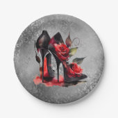 ゴシッファッショニスタク赤の下のバラ付き文字 ペーパープレート (正面)