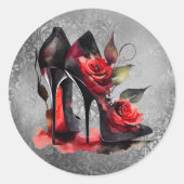 ゴシッファッショニスタク赤の下のバラ付き文字 ラウンドシール (正面)