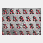 ゴシッファッショニスタク赤の下のバラ付き文字 ラッピングペーパーシート (正面)