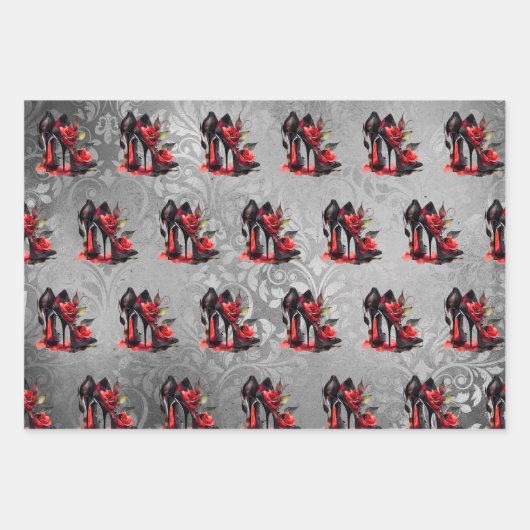 ゴシッファッショニスタク赤の下のバラ付き文字 ラッピングペーパーシート (正面)