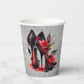 ゴシッファッショニスタク赤の下のバラ付き文字 紙コップ (裏面)