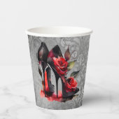 ゴシッファッショニスタク赤の下のバラ付き文字 紙コップ (正面)