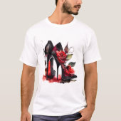 ゴシッファッショニスタク赤の下のバラ付き文字 Tシャツ (正面)