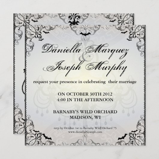 ゴシッファンシークこうもりハロウィーン結婚式招待状 招待状 (正面/裏面)