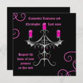 ゴシッファンシークのカンデラブラのホットピンクのブラックブライダル 招待状 (正面/裏面)