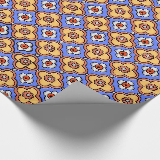 ゴシッフランスのクタイル模様 – ブルーイエローオレンジ ラッピングペーパー (角)