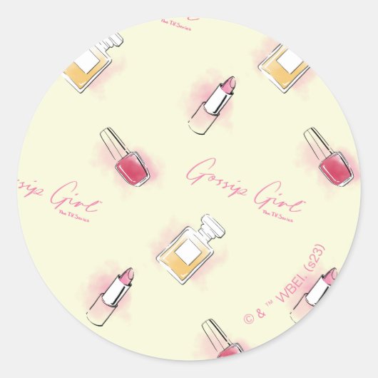 ゴシップ女の子リップスティック&香水パターン ラウンドシール (正面)