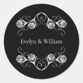 ゴシッモダンクバラ渦巻き黒と白結婚の ラウンドシール (正面)