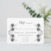 ゴシッモダンクバラ渦巻き黒と白結婚の 出欠カード (スタンド正面)