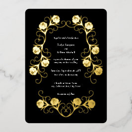 ゴシッモダンクバラ渦巻き黒と白結婚の 箔招待状