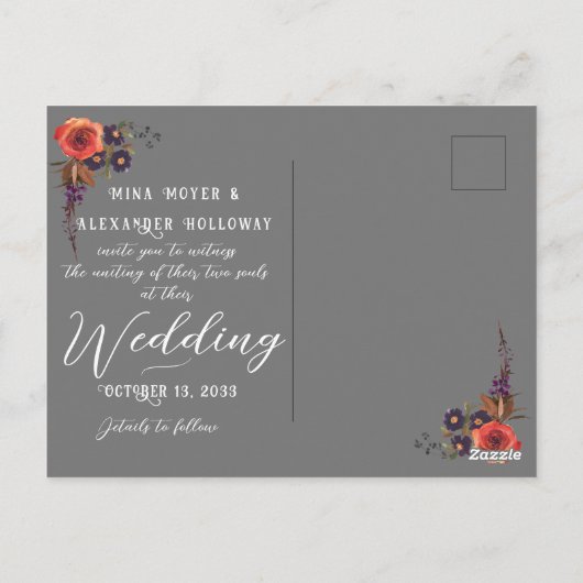 ゴシッモダンクフローラ写真結婚式の日付を保存 ポストカード (裏面)