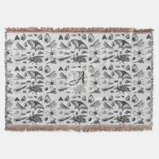 ゴシッモノグラムのクスヴィンテージインキ虫黒 スローブランケット (正面)