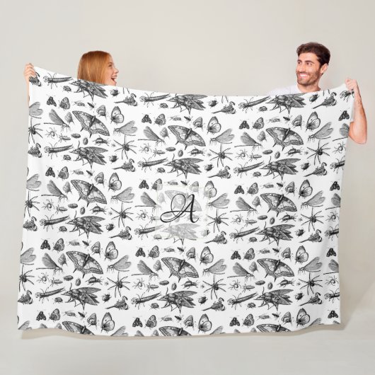 ゴシッモノグラムのクスヴィンテージインキ虫黒 フリースブランケット (インサイチュ)