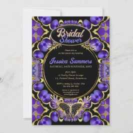 ゴシッユニーククグラムパープル金ゴールドブライダルシャワー 招待状