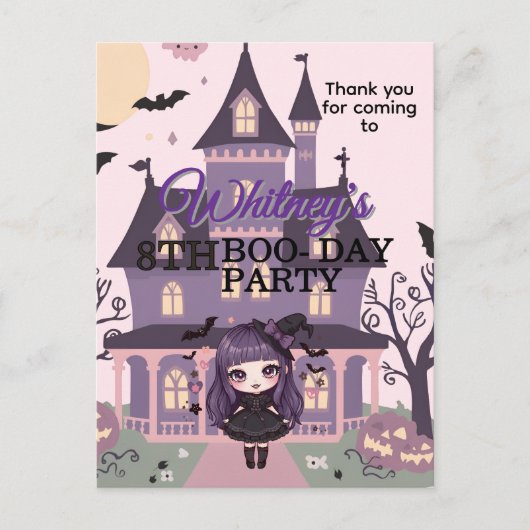 ゴシッ不気味クガールパープル誕生日ありがとう ポストカード (正面)