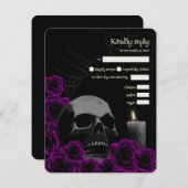 ゴシッ不気味クハロウィーンウェディングRSVPパープルバラ 出欠カード (正面/裏面)