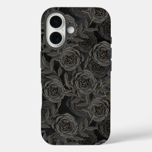 ゴシッ不気味クブラック&金ゴールドハロウィーンの花 iPhone 16ケース
