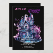 ゴシッ不気味ク幽霊のよく出るハウスハロウィーンブラック 招待状 (正面/裏面)