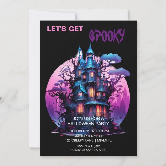 ゴシッ不気味ク幽霊のよく出るハウスハロウィーンブラック 招待状 (正面)