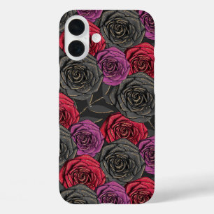 ゴシッ不気味ク色の黒と紫のハロウィーンの花 iPhone 16 PLUSケース