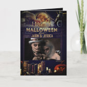 ゴシッ不気味クRavenフルムーンフォトハロウィーンカード サンキューカード (正面)