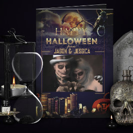 ゴシッ不気味クRavenフルムーンフォトハロウィーンカード サンキューカード