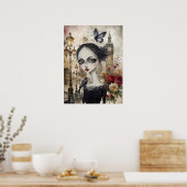 ゴシッ予測できなクビクトリアンガール&花模様ロンドン ポスター (キッチン)