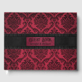 ゴシッ動揺してクの赤と黒のダマスクの結婚式 ゲストブック (正面)