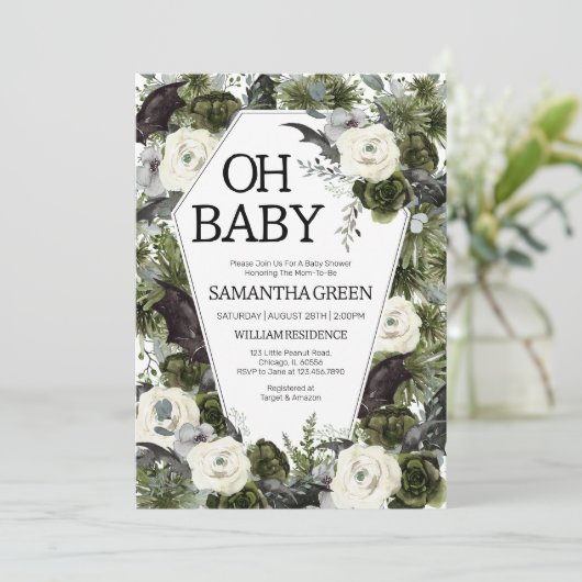 ゴシッ男女兼用ク式ハロウィーンベイビーシャワー 招待状 (スタンド正面)