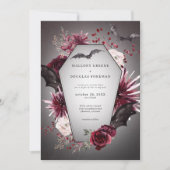 ゴシッ素朴クの黒いブルゴーニュのハロウィーン両面 招待状 (正面)