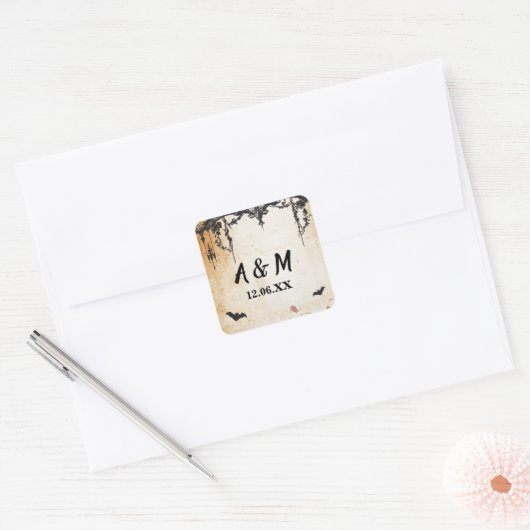 ゴシッ素朴クフレームハロウィーンステッカーラベル スクエアシール (封筒)