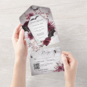 ゴシッ素朴クブラックブルゴーニュQRコード オールインワン招待状 (貼ってはがせる)