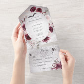 ゴシッ素朴クブラック&ブルゴーニュフローラディナー オールインワン招待状 (貼ってはがせる)