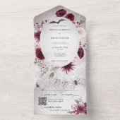 ゴシッ素朴クブラック&ブルゴーニュフローラQRコード オールインワン招待状 (内側)