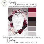 ゴシッ素朴クブラック&ブルゴーニュ結婚ハロウィーン 招待状