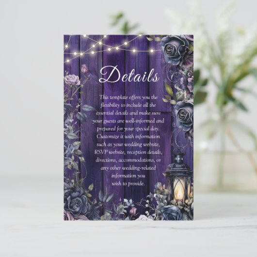 ゴシッ結婚クの紫素朴の木の板詳細 エンクロージャーカード (スタンド正面)