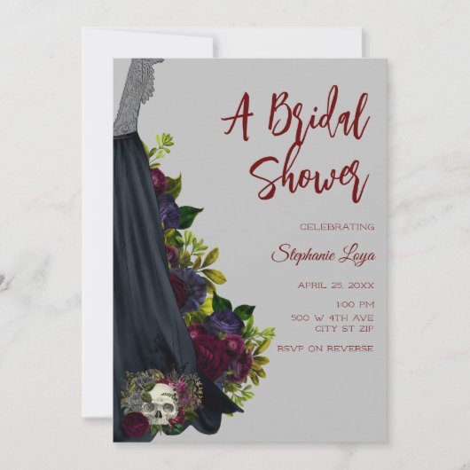 ゴシッ結婚トのドレスのブライダルシャワー招待 招待状 (正面)