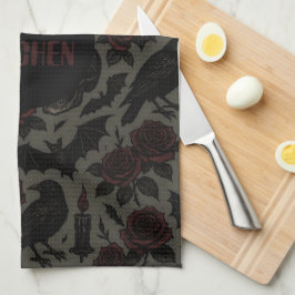 ゴシッ華美クフローラスカルと複雑な詳細 キッチンタオル