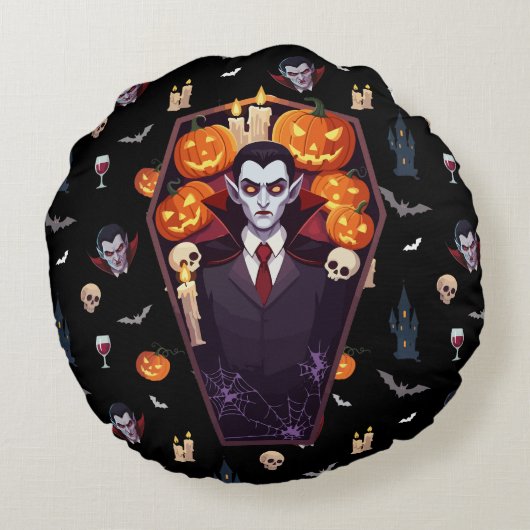 🧛 ♂️ゴシック吸血鬼ハロウィンブラック🎃🖤 ラウンドクッション (裏面)