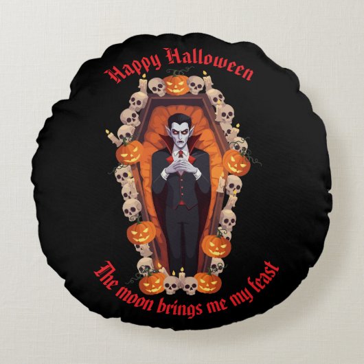 🧛 ♂️ゴシック吸血鬼ハロウィンブラック🎃🖤 ラウンドクッション (正面)