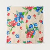 ゴジベリーとブルーベリー水彩イラストレーションp タペストリー (正面(横))