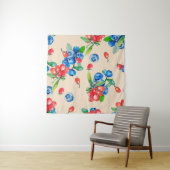 ゴジベリーとブルーベリー水彩イラストレーションp タペストリー (インサイチュ(横))